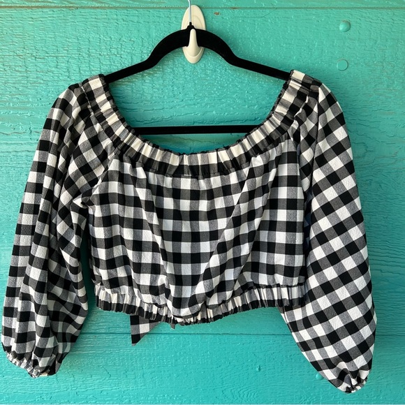 NWT Anthropologie Maeve Gingham Crop Top Midi Skirt Set Black White SIZE SMALL - Picture 8 of 12